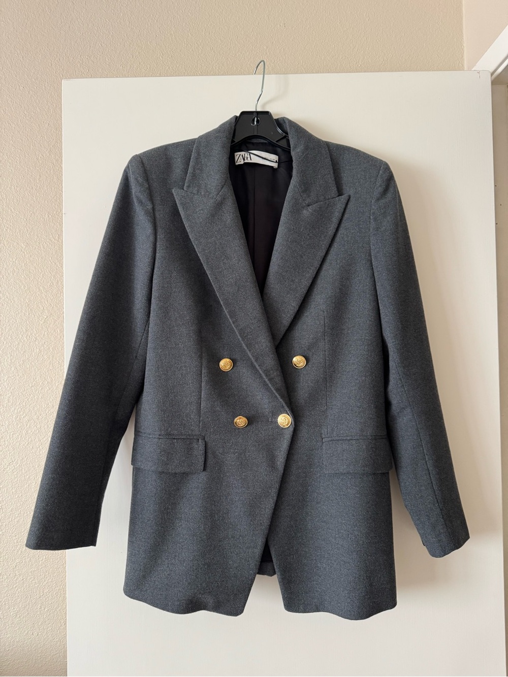 Zara Dark Gray Double-Breasted Blazer with Gold Buttons